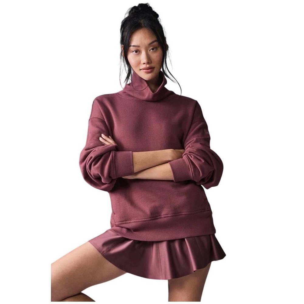 Alo Hazy Mock Neck Pullover Sweatshirt Burgundy Truffle Small